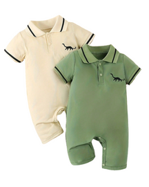 Kit 2 Peças Macacão de Manga Curta com Gola Polo e Estampa de Dinossauro para Meninos