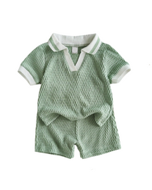 Conjunto de Manga Curta com Colarinho Combinando Vintage